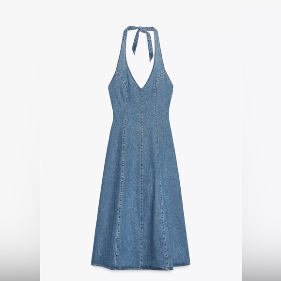 ZARA Denim Halter Dress - Picture 1 of 4